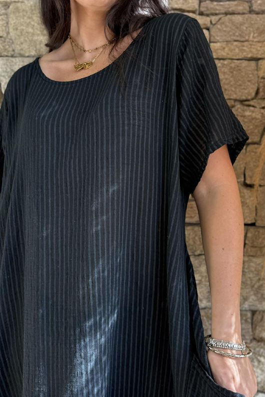 Salcombe Chalk Stripe Cotton Cocoon Dress Black